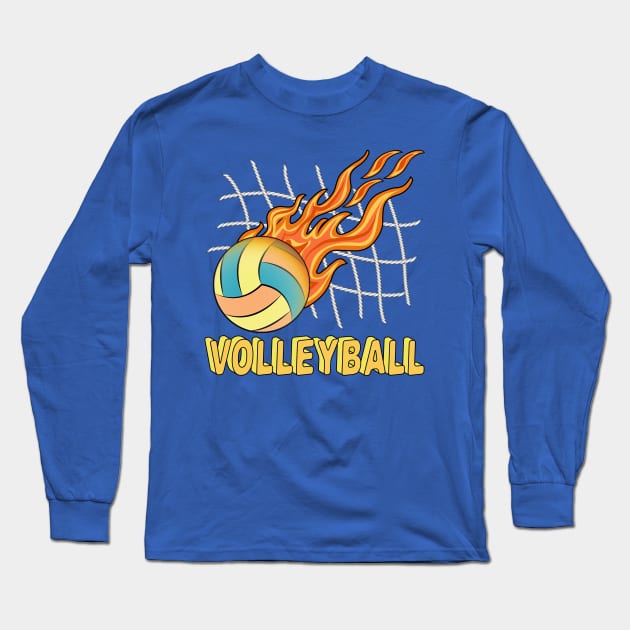 Volleyball On Fire Long Sleeve T-Shirt by Designoholic